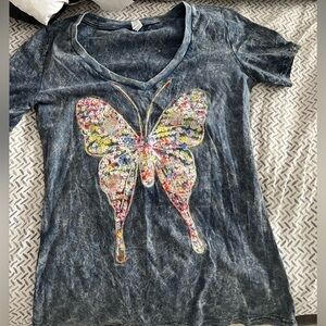Vintage Sequin Print Butterfly T Shirt